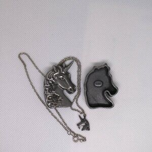 Vintage Torino Pewter Unicorn Box, Pin, Earrings & Necklace Set